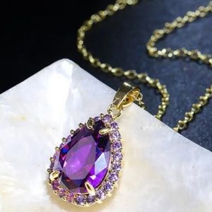 Pearshape Teardrop Amethyst Pendant Necklace - New